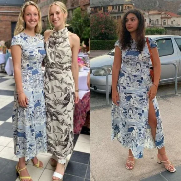 Reformation Gavin Blue White Portugal Printed Open Back Cap Sleeve Midi Dress - Picture 12 of 16